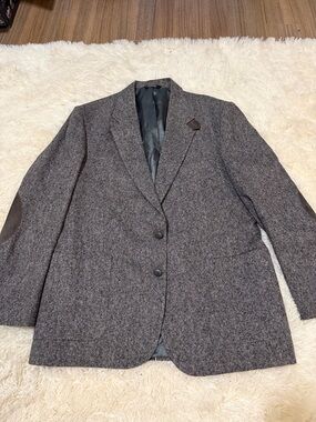 Men's Charcoal Herringbone Wool Sport Coat with Elbow Patches